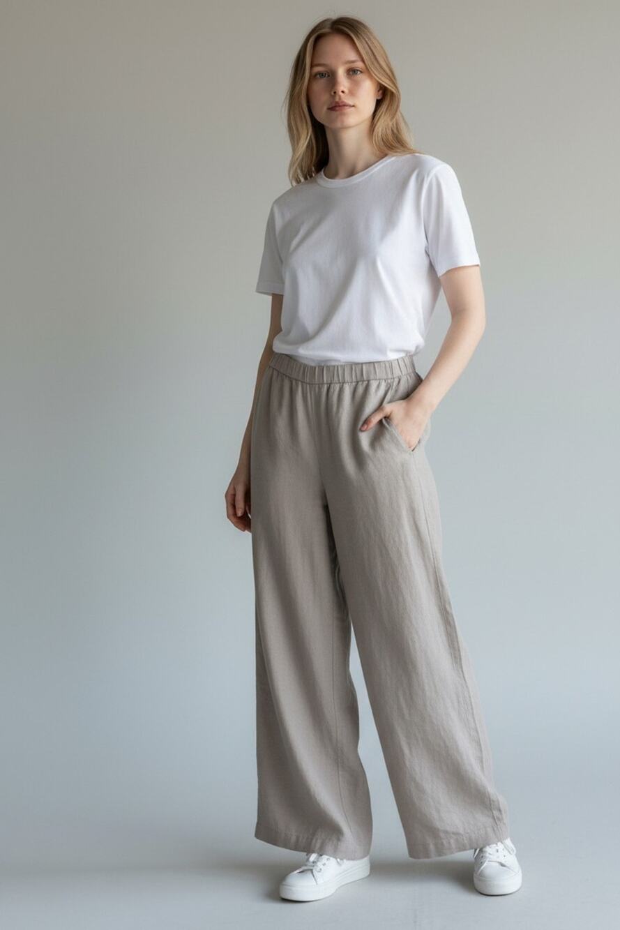 Flawless EILEEN FISHER Natural Organic Linen Straight Leg Pants Size L